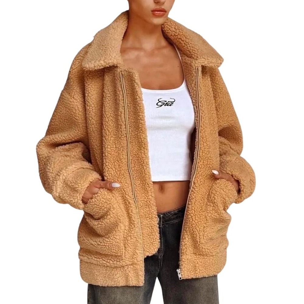 I.AM.GIA Pixie Jacket Women S Carmel Excellent Teddy Fleece Zip Up Oversized